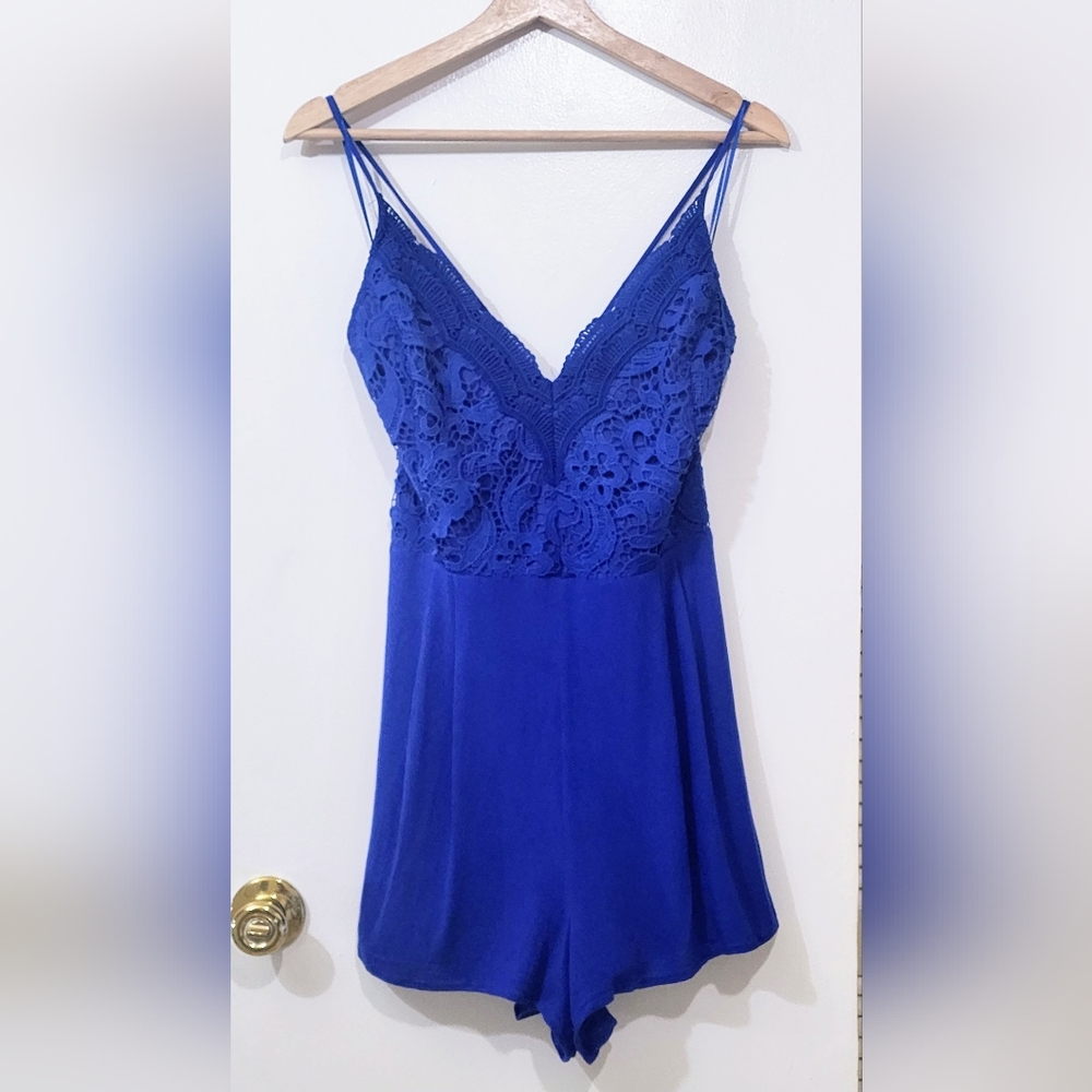 LUSH sizeL Royal Blue Lace Top Romper.